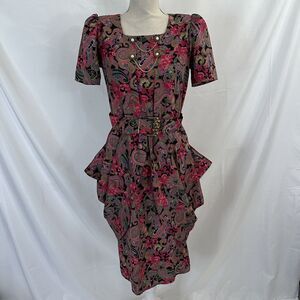 Vintage Jenny California Dress S Floral Cottagecore Elastic Waist Fit & Flare